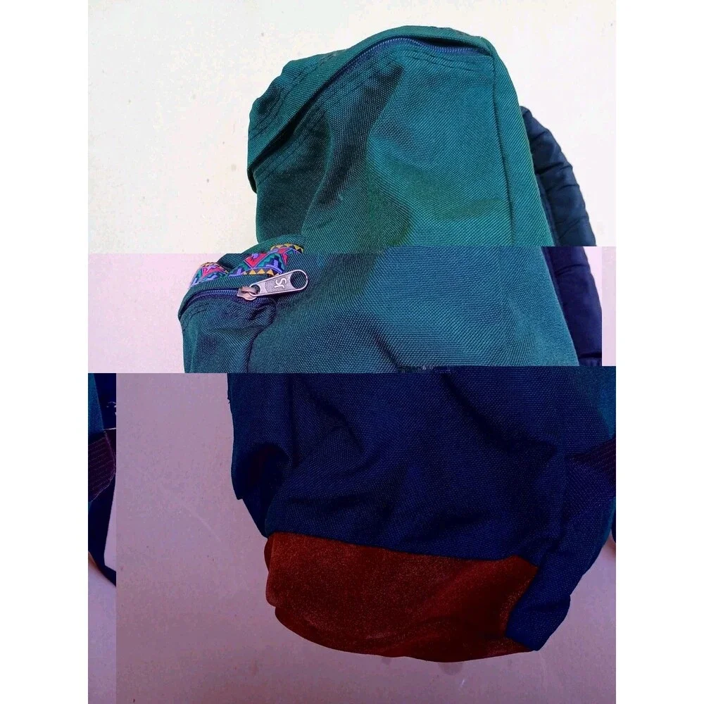 JanSport Backpack Forest Green Aztec Trim Suede Bottom USA Vintage 90s